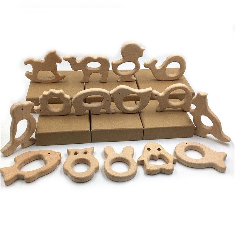 DIY Baby Teether Toys Set 15pcs Organic Natural Beech Wooden Toy Hand